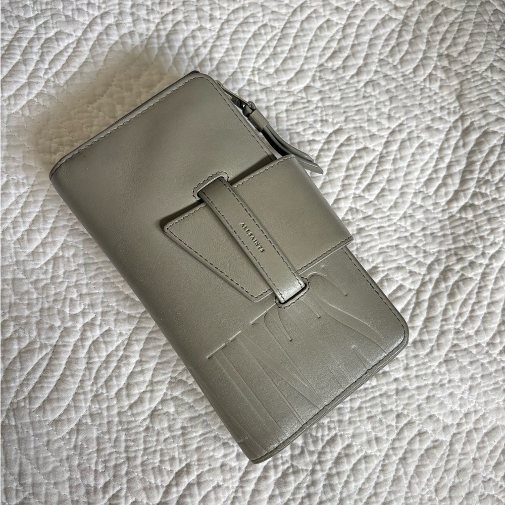 AllSaints Leather Wallet Organizer — Light Gray